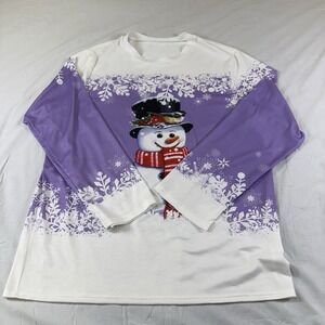 Christmas Winter Snowman Women's Long Sleeve Bedazzled Top Size Petite Med Party